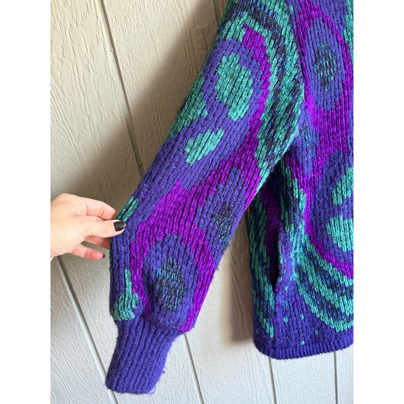 Vintage John Weitz Chunky Sparkle Funky Cardigan Sweater, Medium - Picture 2 of 8